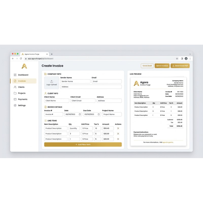 Browser Invoice Generator | Agora Invoice Forge | Agora Apps